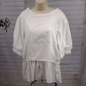 Hiden Valley Balloon Sleeve Blouse with Ruffled Hem Size S